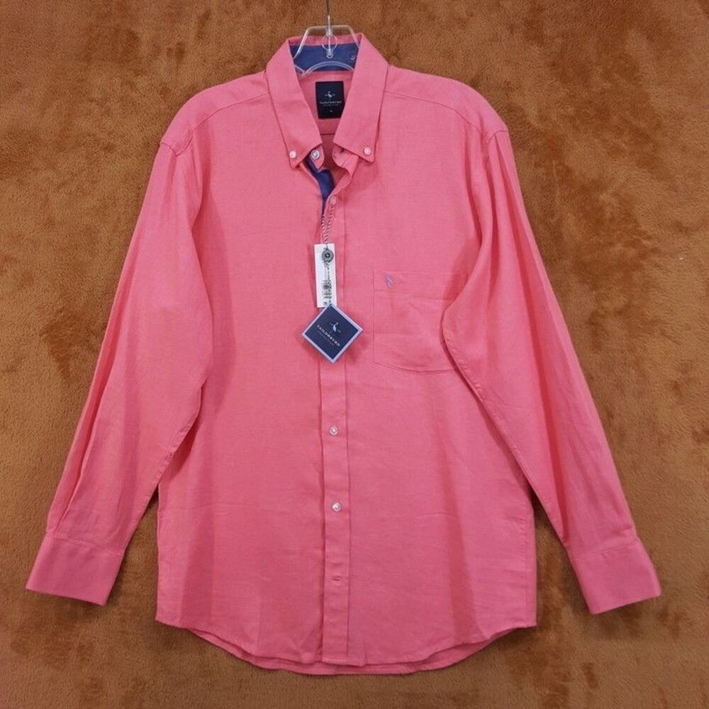 TAILORBYRD Shirt Mens Medium Pink Button Down Pocket Linen Blend Long Sleeve